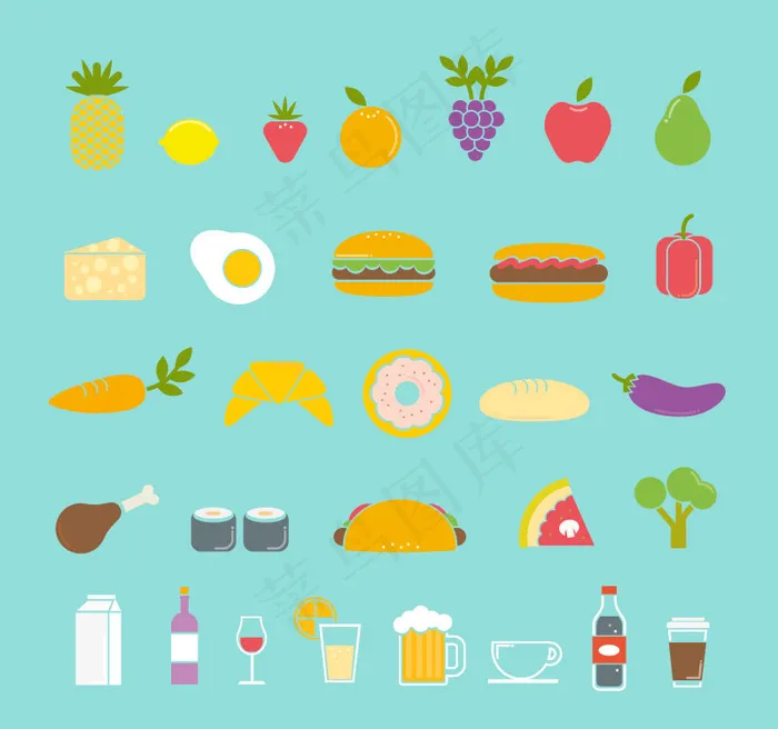 30款美味食物图标矢量素材ai矢量模版下载