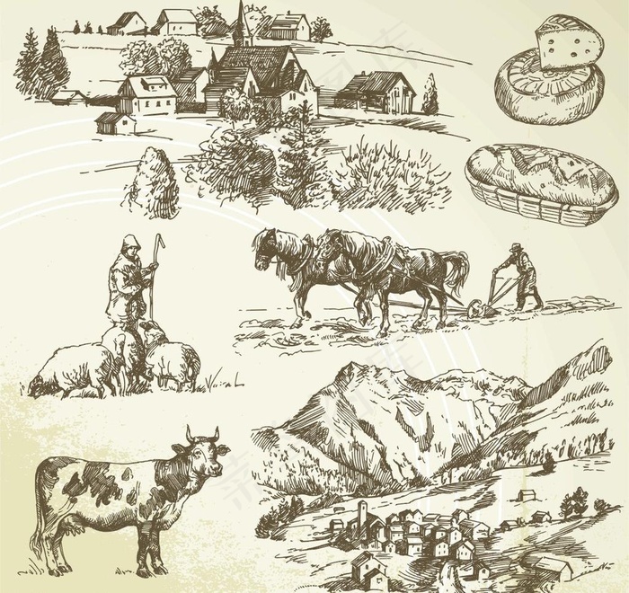 欧式线稿手绘图图片