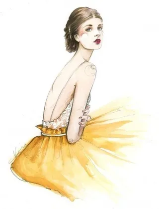 黄色露背裙设计图