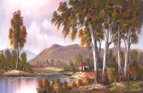 欧美湖泊风景油画装饰画无框画专用