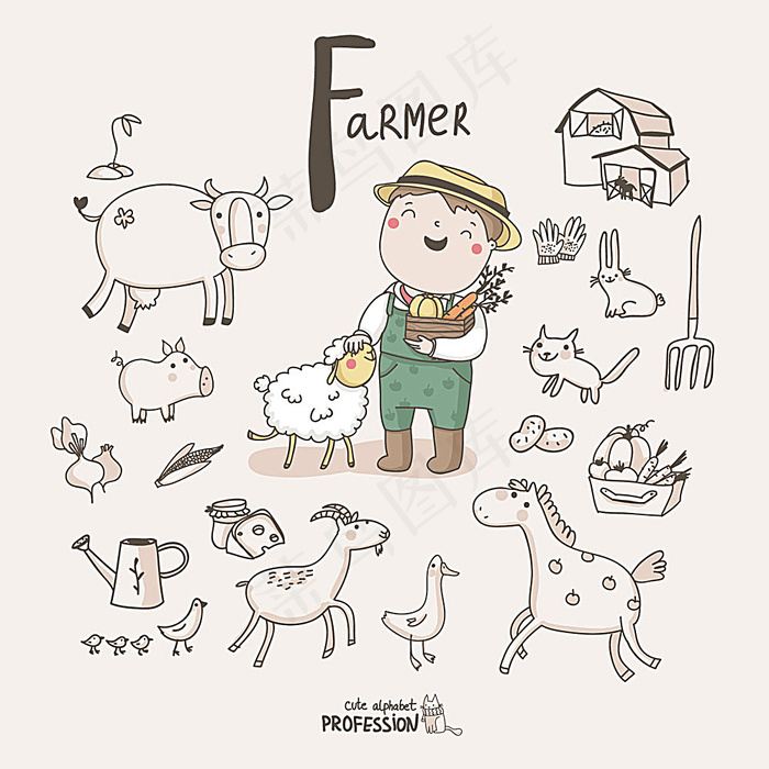 卡通农民职业插画