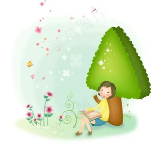 树下看书的孩子