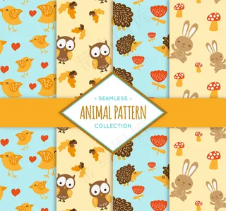可爱动物背景兔子背景底纹小鸟背景