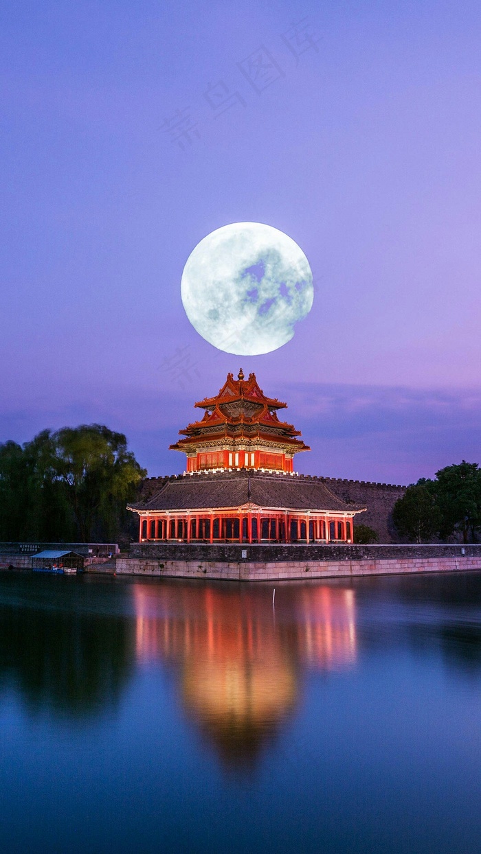 古楼上的月楼高清摄影图片