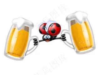 端着啤酒的卡通瓢虫图片