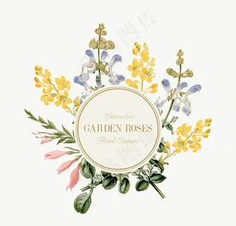 彩色热带植物春季郁金香红玫瑰矢量素...