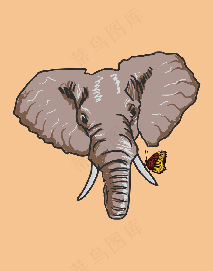 大象头像插画ai矢量模版下载