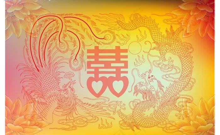 龙风双喜图片ai矢量模版下载