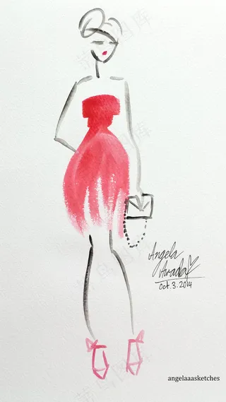 红色抹胸裙设计图