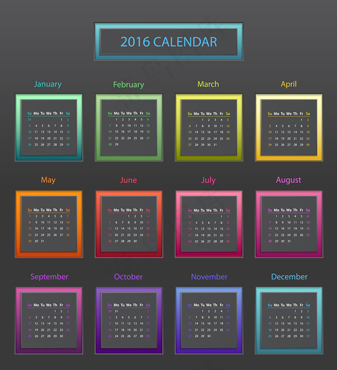 2016年时尚日历eps,ai矢量模版下载