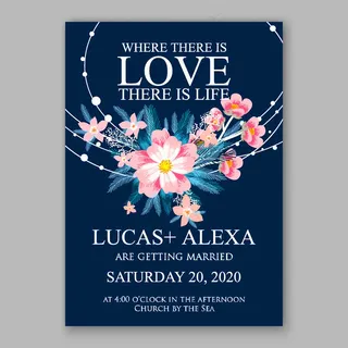 植物花朵花藤婚礼请贴图片