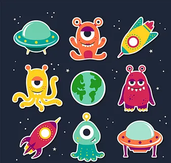卡通外星人和飞碟矢量图图片
