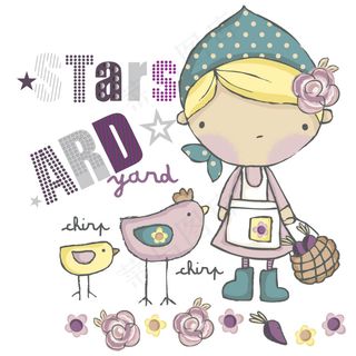 印花矢量图 女童 可爱卡通 卡通形...