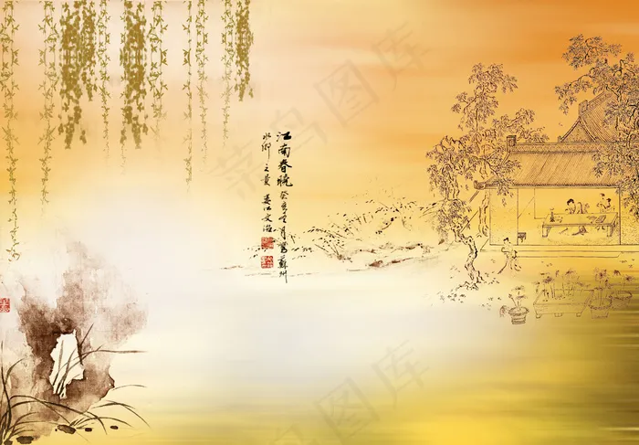 泛黄古画艺术装饰图