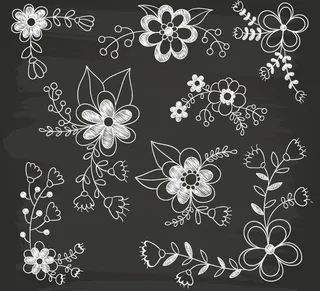 手绘白描花卉矢量素材