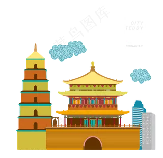 西安旅游古迹建筑背景png海报素材