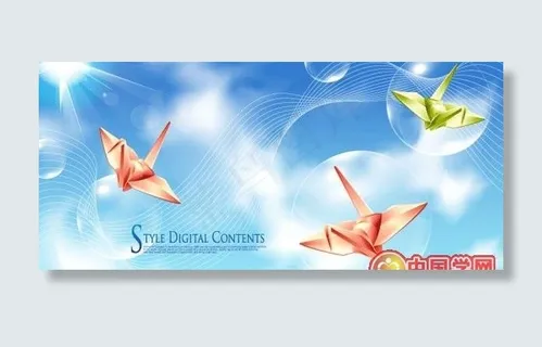 带着祝福的纸鹤与梦幻背景矢量素材