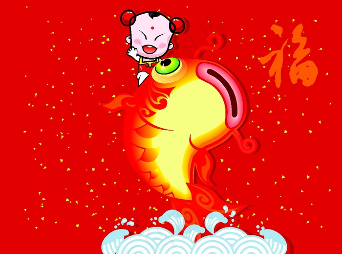招财童子 卡通形象 矢量CDR_0...