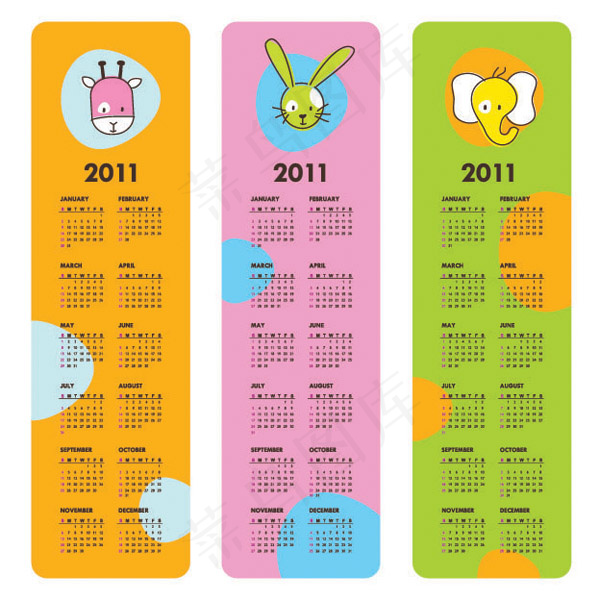 卡通2011新年竖版日历矢量素材