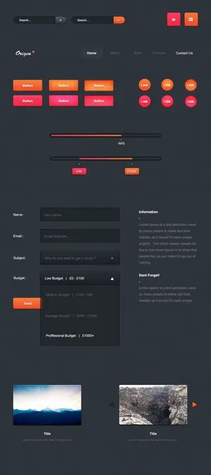 橙色UI素材包PSD下载