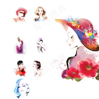 时尚唯美水彩少女元素
