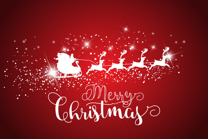 圣塔克劳斯的雪橇在红色背景