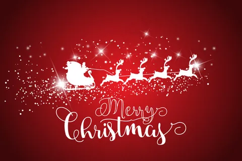 圣塔克劳斯的雪橇在红色背景