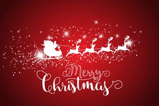 圣塔克劳斯的雪橇在红色背景