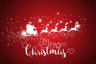 圣塔克劳斯的雪橇在红色背景