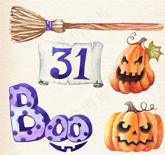 水彩万圣元素矢量素材图片