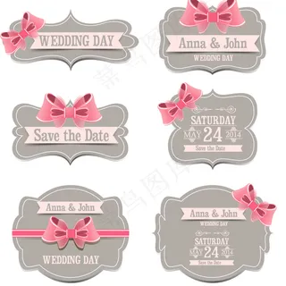 婚礼当天的丝带label矢量