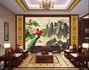 高清大理石牡丹颂背景墙瓷砖壁画