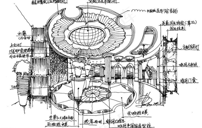 酒店大堂手绘欧式方案草图图片