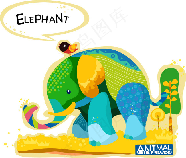 卡通大象插画元素eps,ai矢量模版下载