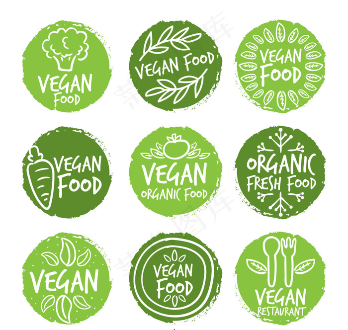 手绘圆形纯素食品标签