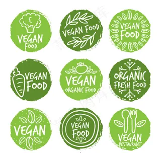 手绘圆形纯素食品标签