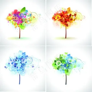 潮流元素组成的树木矢量素材