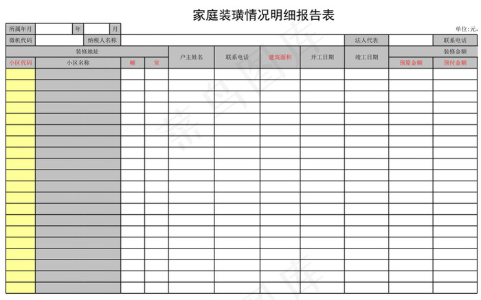 家庭装璜情况明细报告表