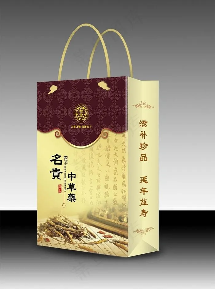 中药手提袋平面图图片eps,ai矢量模版下载