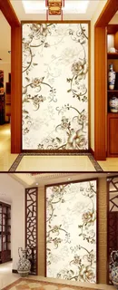 金色玫瑰花藤3D玄关壁画背景墙