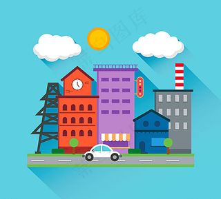 扁平化路边建筑设计矢量素材图片