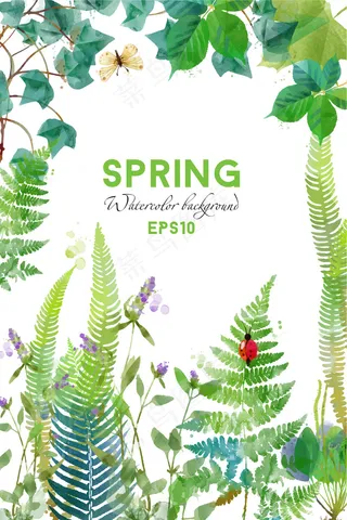 水彩森林树叶麋鹿小狗大自然背景可爱...