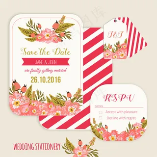 粉色植物花朵婚礼贺卡图片