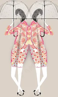 红色点状连衣裙设计图