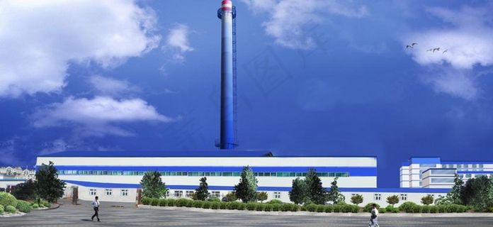 康巴什热源厂厂房烟囱效果图图片