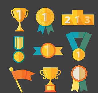 扁平化奖杯与奖牌矢量图图片