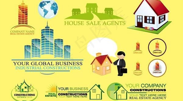 各种复杂的房地产标志设计矢量素材