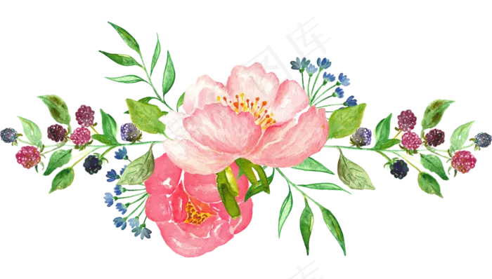 清新手绘花卉小鸟蝴蝶绿叶png素材(1206X2332)