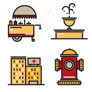 扁平手绘建筑icon图标 扁平手绘建筑icon图标