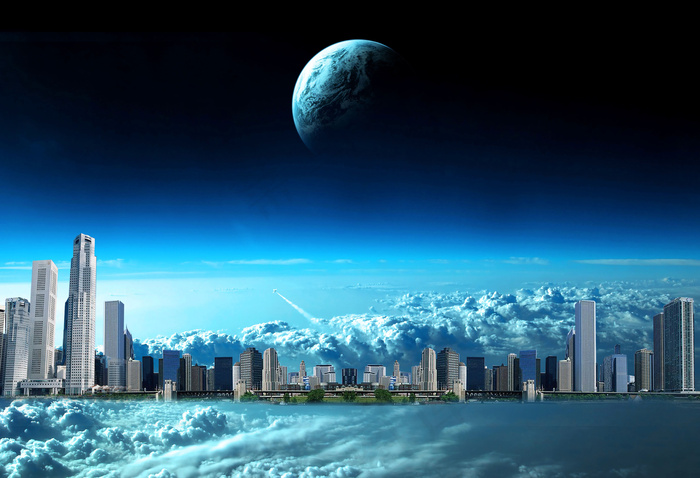 太空中悬浮的空中城市